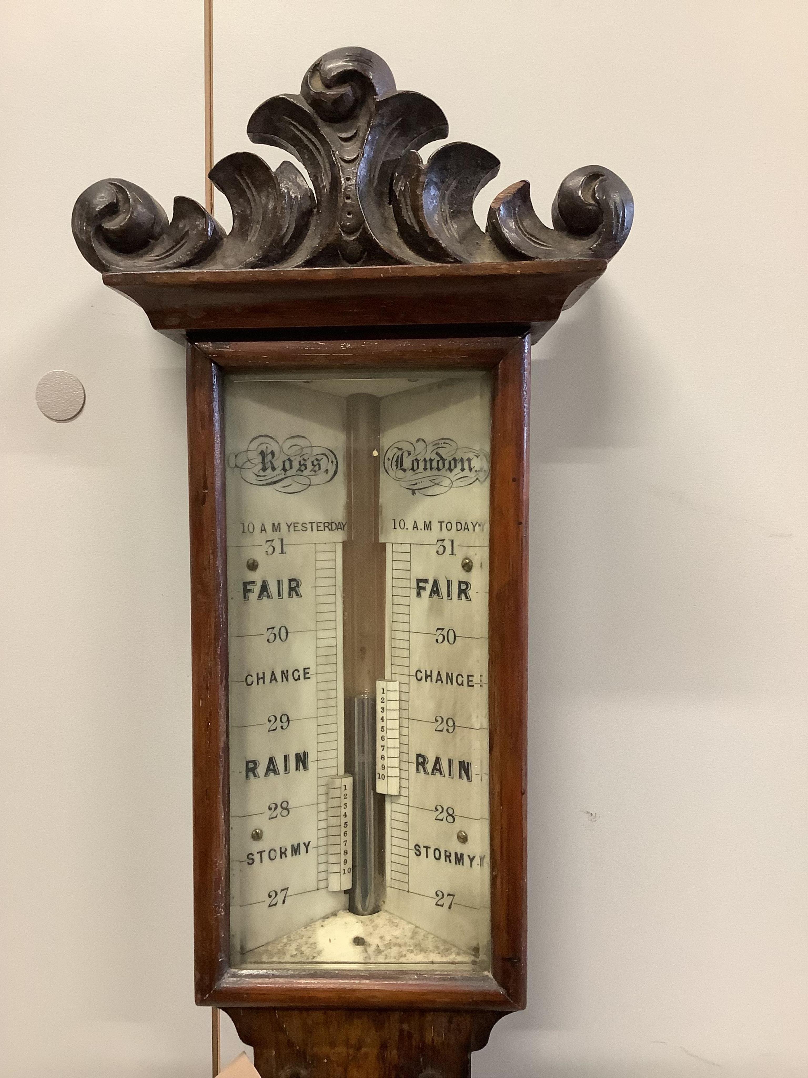 A William IV rosewood stick barometer by Ross, London, height 97cm. Condition - fair